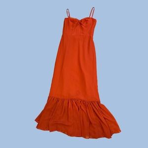 NEVER WORN AZAZI orange maxi dress with ruffled skirt and sweetheart neckline